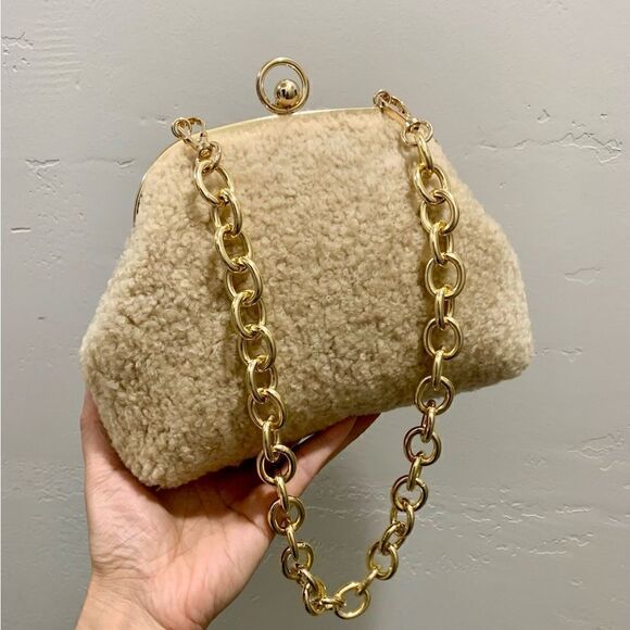 Handmade Genuine Shearling Leather Kisslock Wristlet/Shoulder Bag/Crossbody - Picture 7 of 16